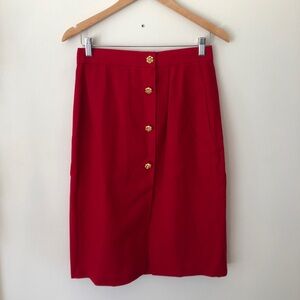 Vintage Button Up Cherry Red Alfred Sung Wool Skirt in a size 8